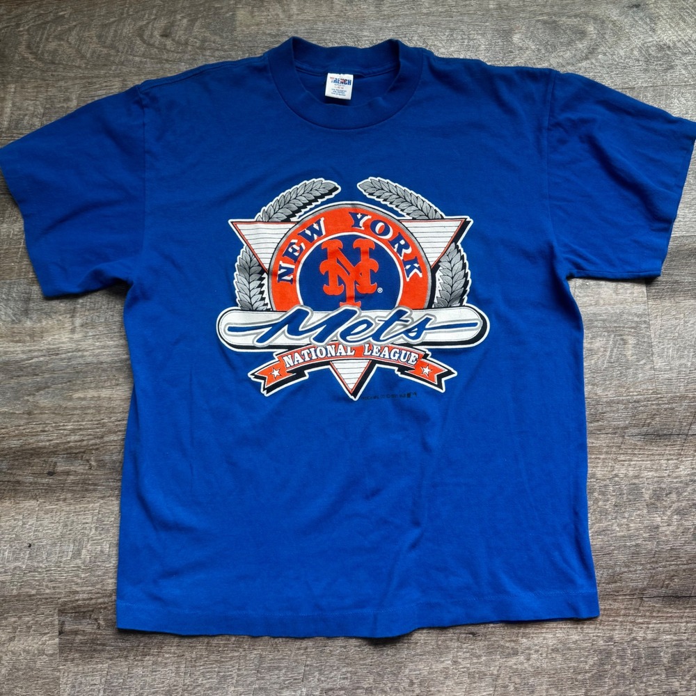 Trench MLB New York Mets T-Shirt Size L Regular Blue 1991 Vintage Graphic
